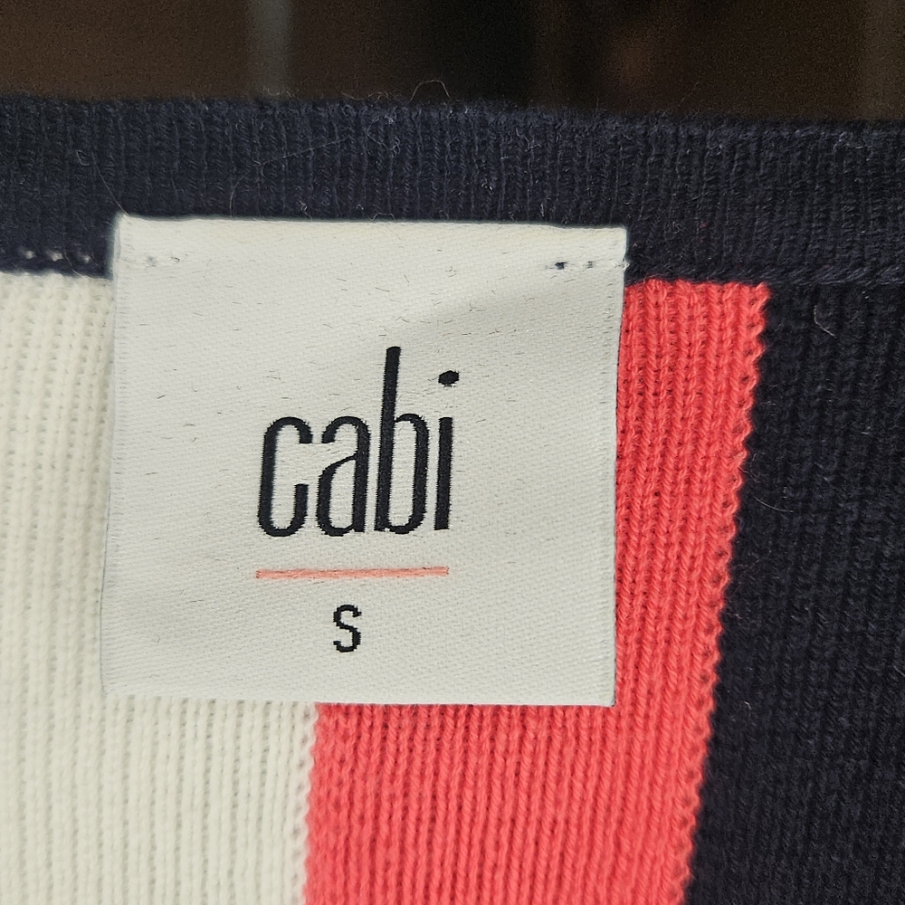 CAbi Hampton Shell Navy Blue Nautical Striped Short Sleeve Sweater - Picture 4 of 6